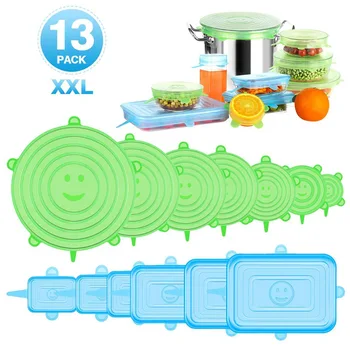 

6/13 Pcs Reusable Food Packaging Cover Silicon Food Fresh-Keep Sealing Cap Vacuum Stretch Silicone Lids Kitchen Silicone Cover