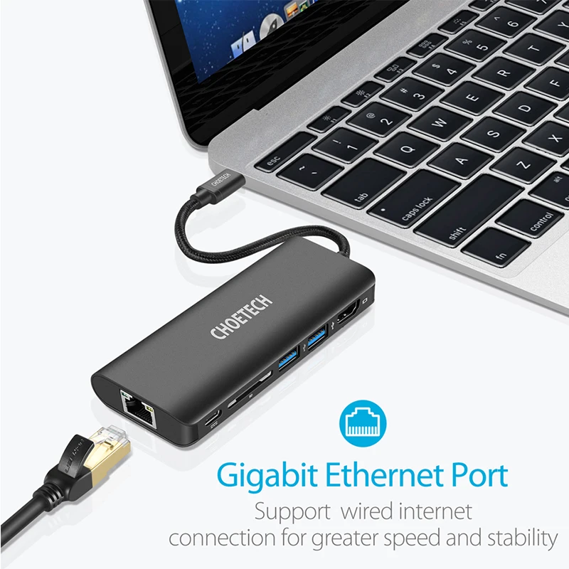 CHOETECH usb-хаб C концентратор для нескольких USB 3,0 HDMI RJ45 адаптер SD ридер для MacBook Pro USB-C type C 3,0 разветвитель 2 порта USB C концентратор