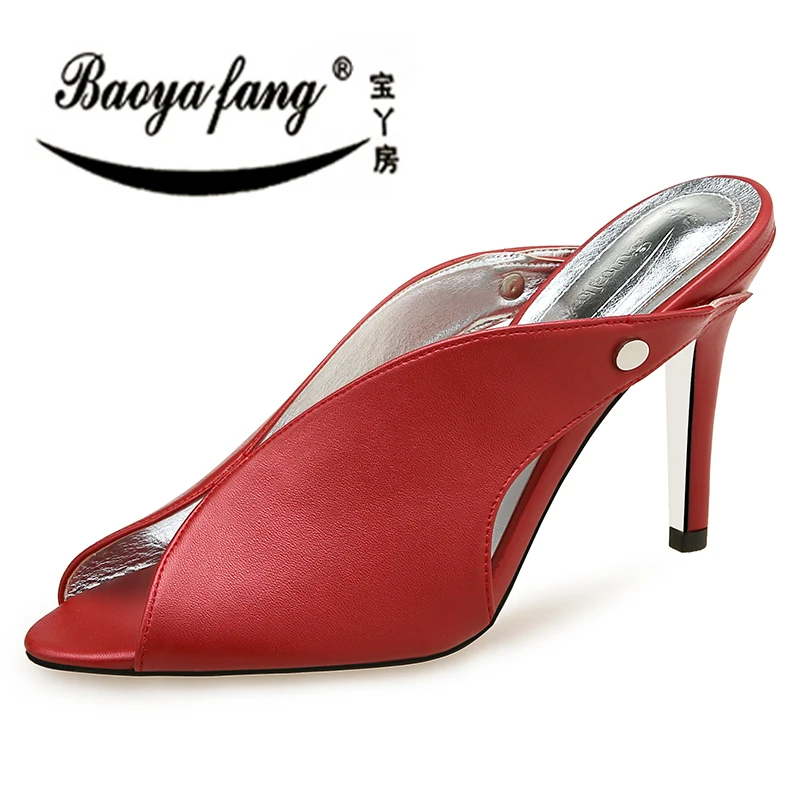 

BaoYaFang White Black women Summer shoes Open Toe High heels shoes ladies party dress shoes woman Fish Toe Slingbacks Pumps