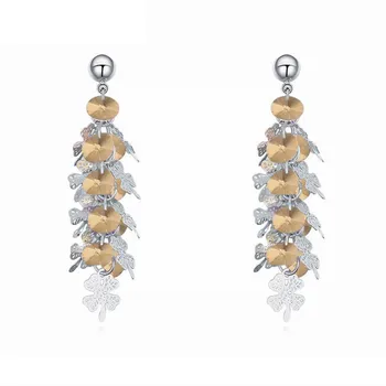 

New Charming Petal Shape Traditional Style Rhodium Plated Drop Earrings Design for Women With Austrian Crystal Bijoux