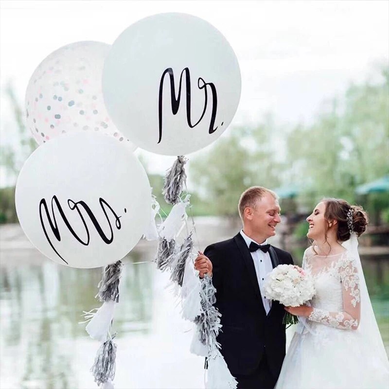 36 дюймов 12 белый воздушный шар латекса MR MRS браке Любовь Сердце с принтом букв