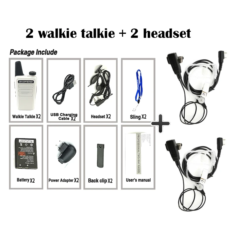 2 шт. Baofeng BF-R5 мини-рация детская игрушка двухстороннее радио 2 Вт 16CH UHF 400-470MHz рация Baofeng Портативное Мобильное радио - Цвет: 2 WhiteAdd 2 headset