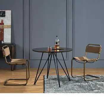 

Retro Chair Simple Iron Art Personalized Creative Restaurant Northern European Designer Leather Art Dining Chair Post Modern Lei