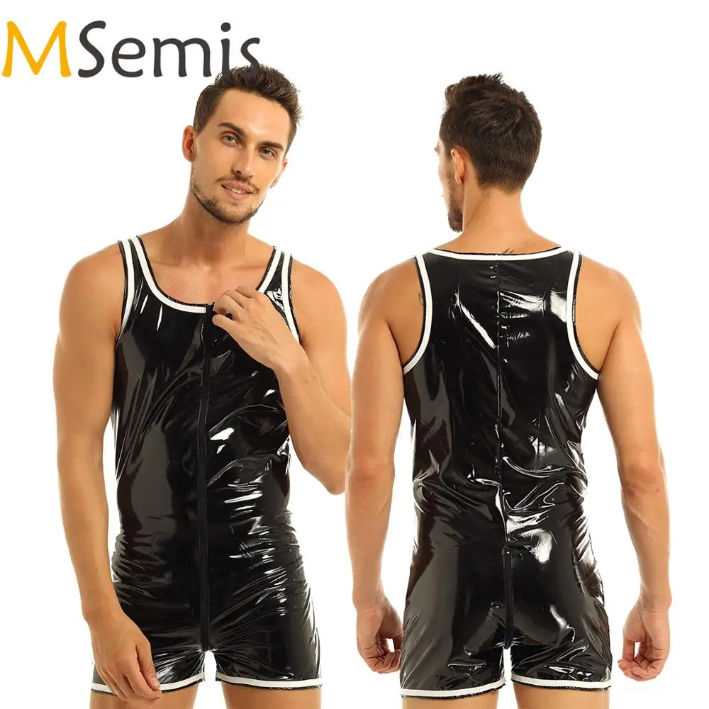 MSemis Mens Lingerie Bodysuit Bodystocking Wet Look Parties Clubwear