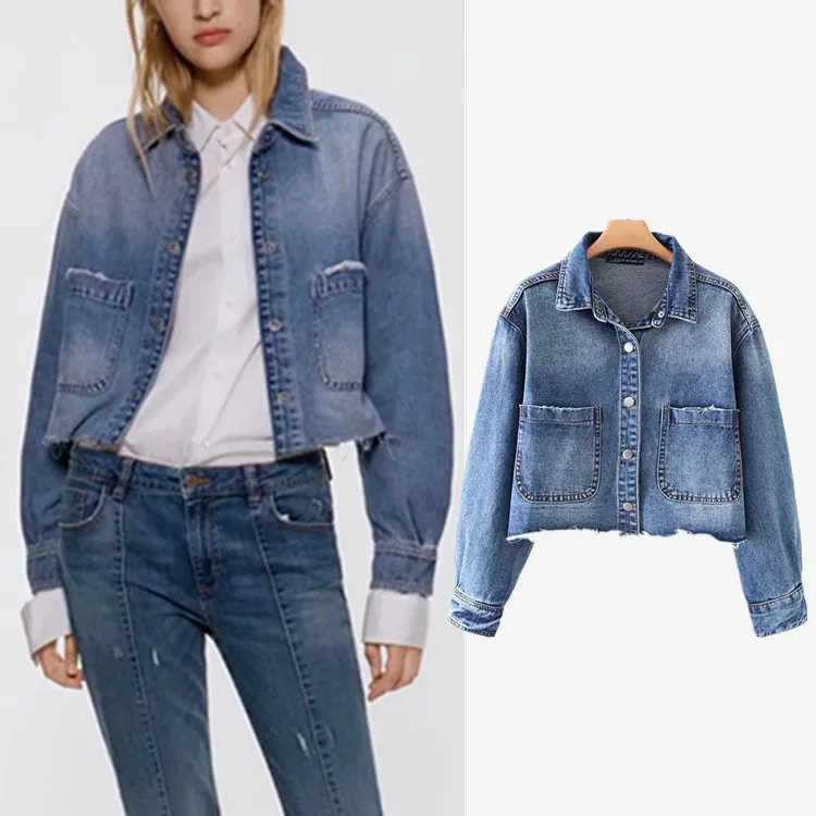

Women's Clothing 2019 New Style Western Style Flanging Collar Large with Pockets Flash Short Cowboy Jacket