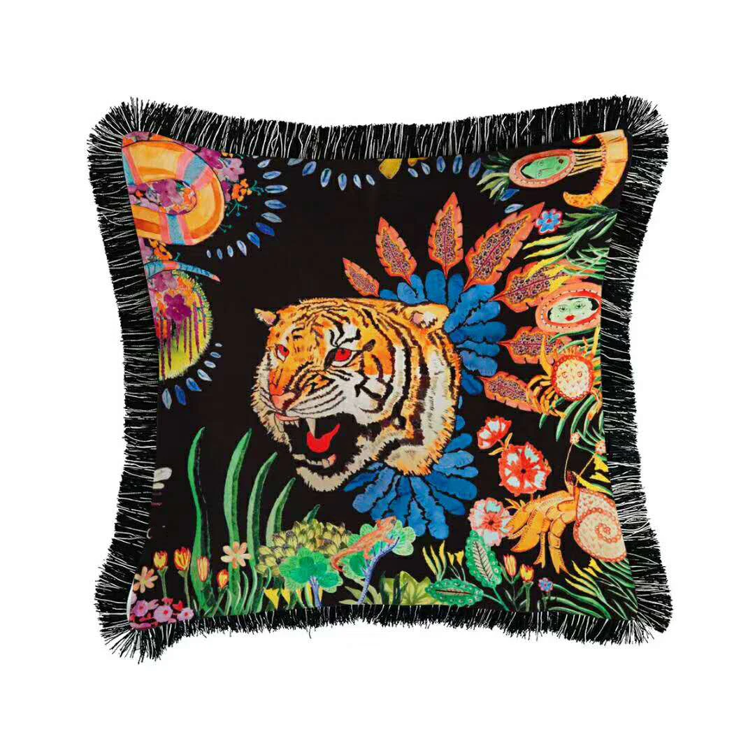 

Luxury Fashion Tiger Floral Velvet Tassel Cushion Cover Pillow Cover Pillowcase Home Decorative Sofa Throw Pillows Living Room