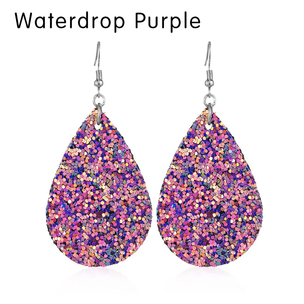 Waterdrop Purple 1 пара многоцветный женский винтажный богемский стиль резные серьги с листьями и перьями из искусственной кожи с блестками висячие серьги - Окраска металла: Waterdrop Purple