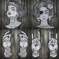Buy Punk Style Patches Beauty Girl Flower Applique Iron On Stickers Large Finger Embroidery Patches For Biker Clothing Large Patches Online