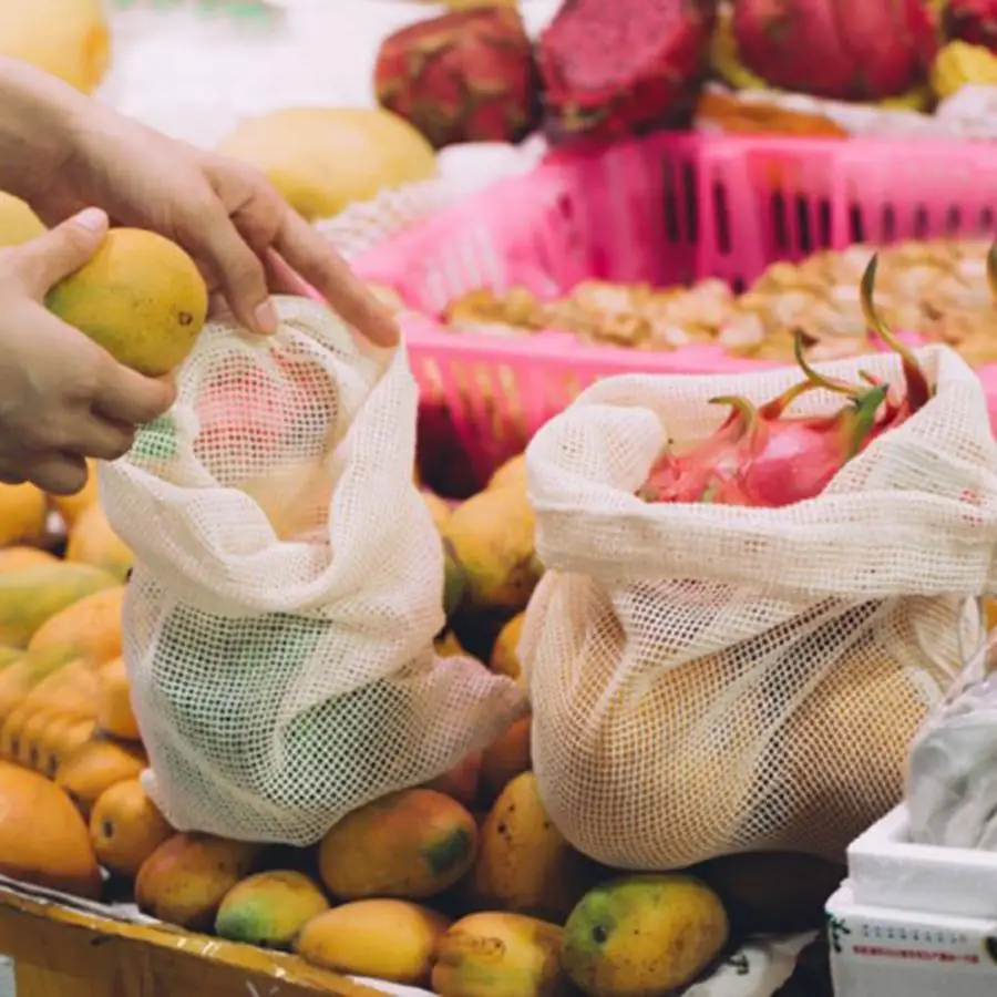 6pcs/set Premium Organic Cotton Mesh Produce Bags Reusable Washable Storage Drawstring Bag for Shopping Grocery Fruit Vegetable