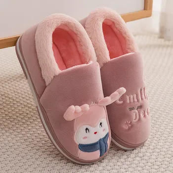 

Women Home Flat Slippers Indoor Shoes Female Slip On Cute Cartoon Deer Furry Warm Ladies Christmas Woman Shoes Soft Footwear