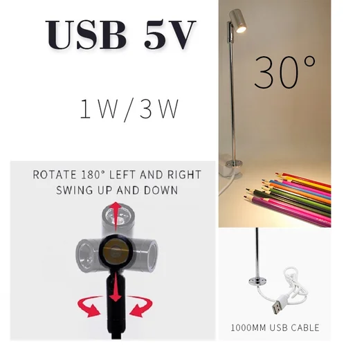 EtrnLED USB 5V Led 스포트 라이트, 1W 3W 표면 장착 캐비닛 쇼케이스 카운터 쥬얼리 램프 회전식 각도 천장 미니 스포트라이트 4