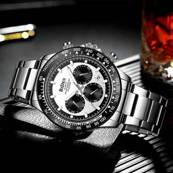 

FASHION CHRONOGRAPH WATCH MEN QUARTZ WATCHES new SILVER TOP BRAND LUXURY SPORT WATERPROOF DATE CLOCK MALE FULL STEEL WRISTWATCH