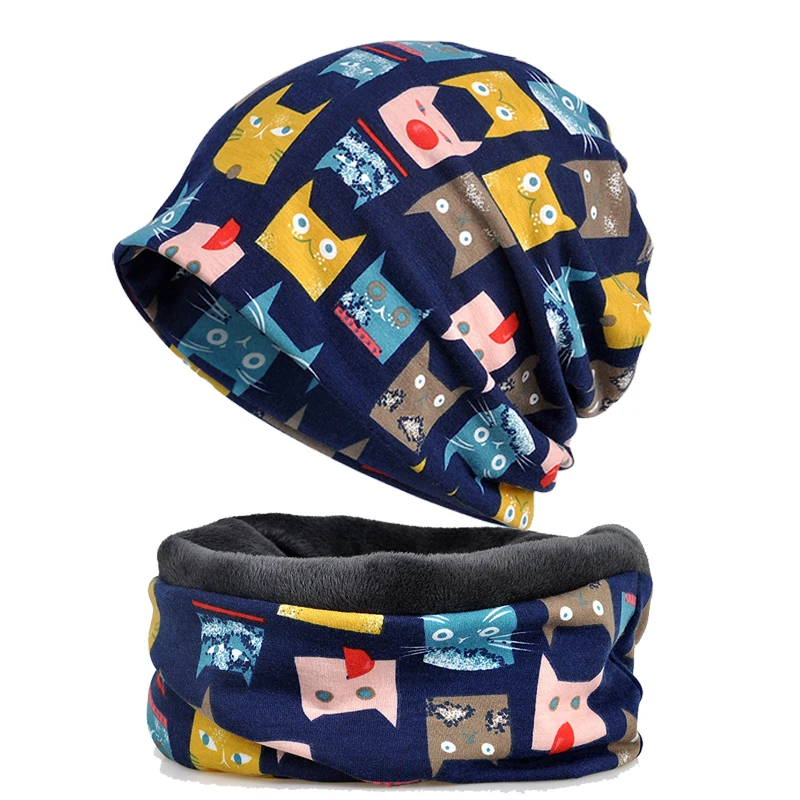 Милая кошачья шапка с отверстием для хвоста Skullies Beanies шапка шейный шарф двойного назначения теплая шапка тюрбан модная повседневная