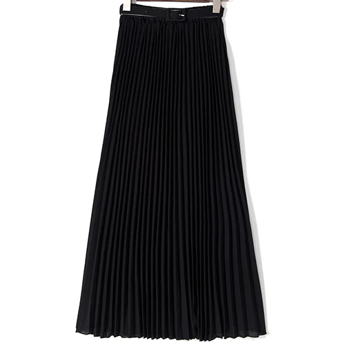 Black Womens Skirts Весенняя богемная плиссированная юбка макси, женская летняя однотонная шифоновая длинная юбка с высокой талией, элегантная женская черная юбка-пачка - Цвет: Black Womens Skirts
