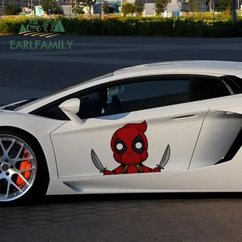 

EARLFAMILY 43cm x 29.1cm for Deadpool Anime Peeking Windshield Decals Motorcycle Car Stickers Laptop Windows Scratch-proof Decor