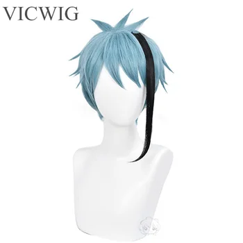 

VICWIG Cosplay Wig Blue Black two-color stitching Short Synthetic Wig For Women /Men
