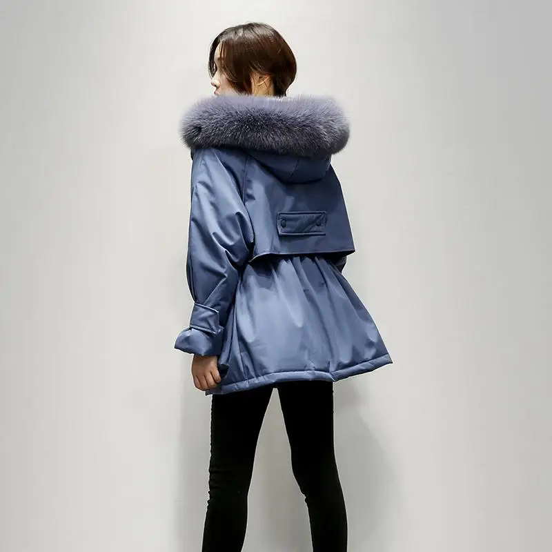 Fitaylor, очень большая женская зимняя куртка с натуральным лисьим мехом, 90% белый утиный пух, толстые парки с капюшоном, теплая верхняя одежда - Цвет: Синий