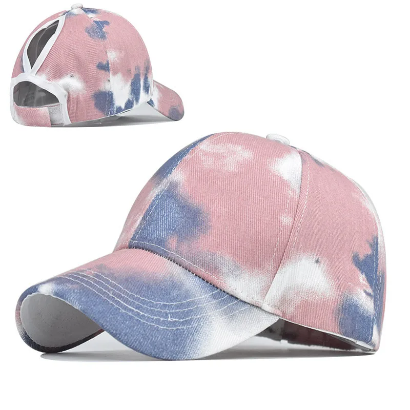 

2020 Tie dye Mesh Messy High Bun Ponytail Baseball Cap For Women Trucker Hat Streetwear Femme Adjustable Snapback Gorras