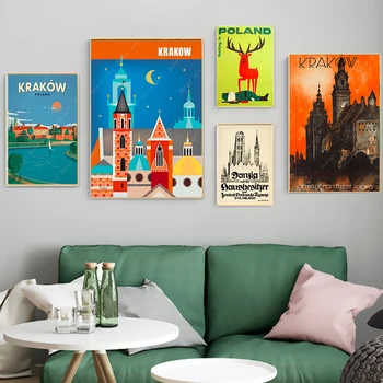 

Eastern Europe Poland Canvas Paintings Vintage Wall Kraft Posters Coated Wall Stickers Home Decor Gift