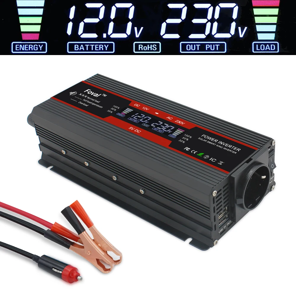 

Home/outing LCD display 6000Watt Peak DC 12V to AC 220V Modified Sine Wave 2USB car Transformer Convert EU socket Powet Inverter
