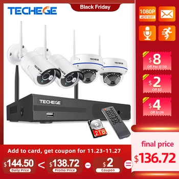 

Techege 8CH 1080P Wireless CCTV System WiFi NVR Kit 2MP Outdoor Waterproof Vandalproof Dome Camera IP Wifi Security System Kit
