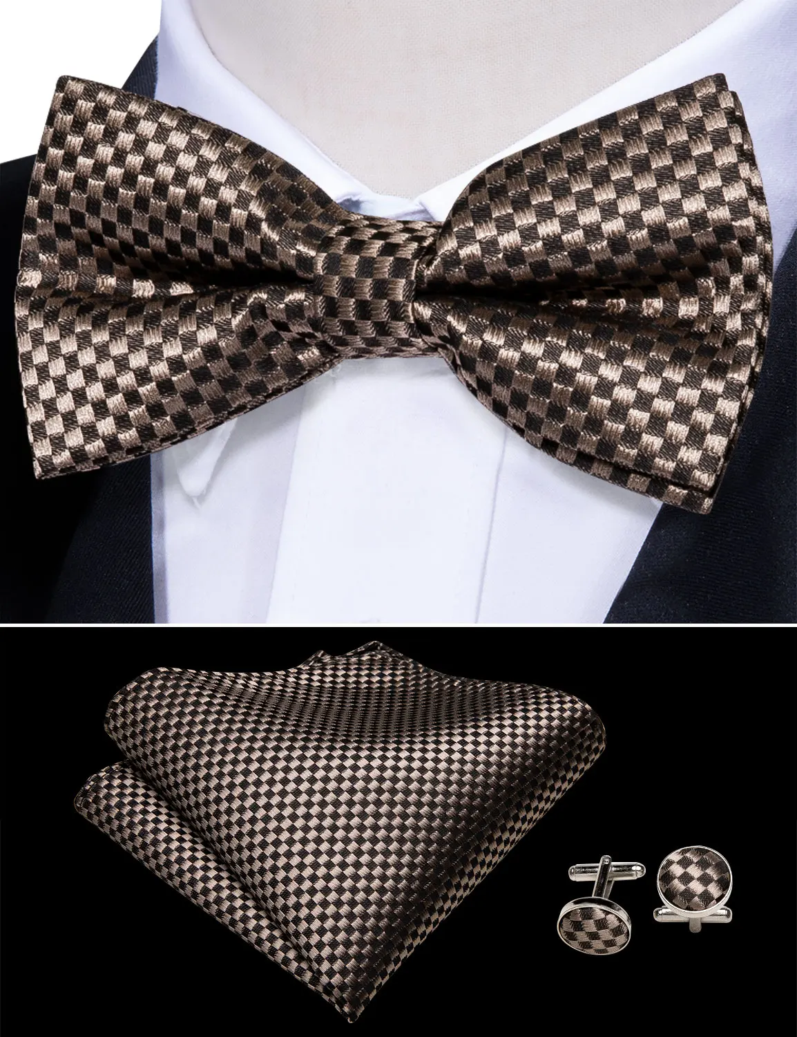 Barry. Wang мужской коричневый галстук-бабочка клетчатый пояс в клетку галстук-бабочка, шейный платок и запонки пояс на талию для свадьбы YF-1024