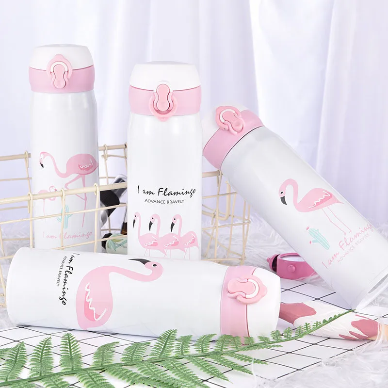2019 NEW Bpa-free 500ML Stainless steel Portable Flamingo sports baby children vacuum Flasks water bottle Flamingo thermos cup