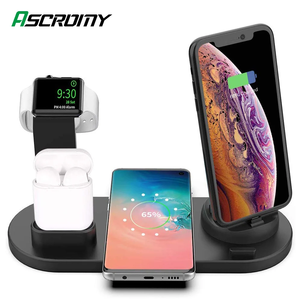 Wireless Charger 4 In 1 Charging Stand For Apple Watch 5 3 2 Airpods Docking Station Iphone 11 Pro Max X | Мобильные телефоны и