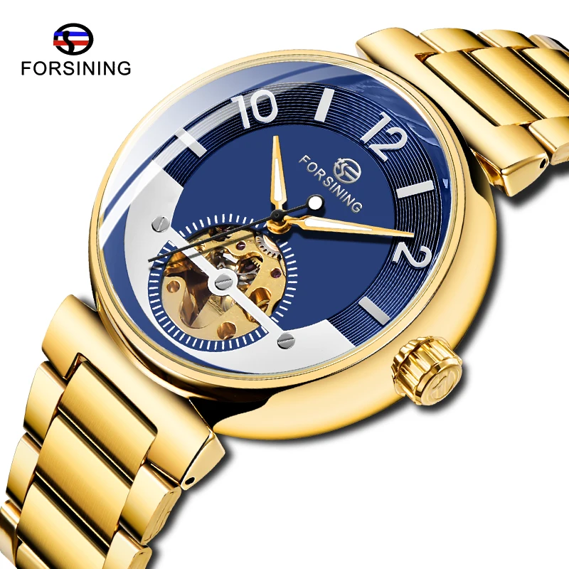 Роскошные FORSINING синий океан Ближний Восток дизайн золотой Нержавеющая сталь