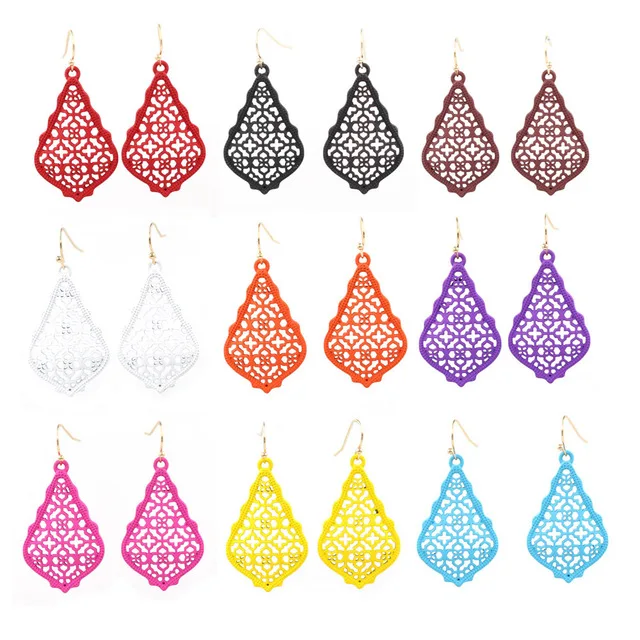 New-fashion-Many-Colors-Painted-4cm-Small-Waterdrop-Filigree-Matte-Drop-Earring-for-Women