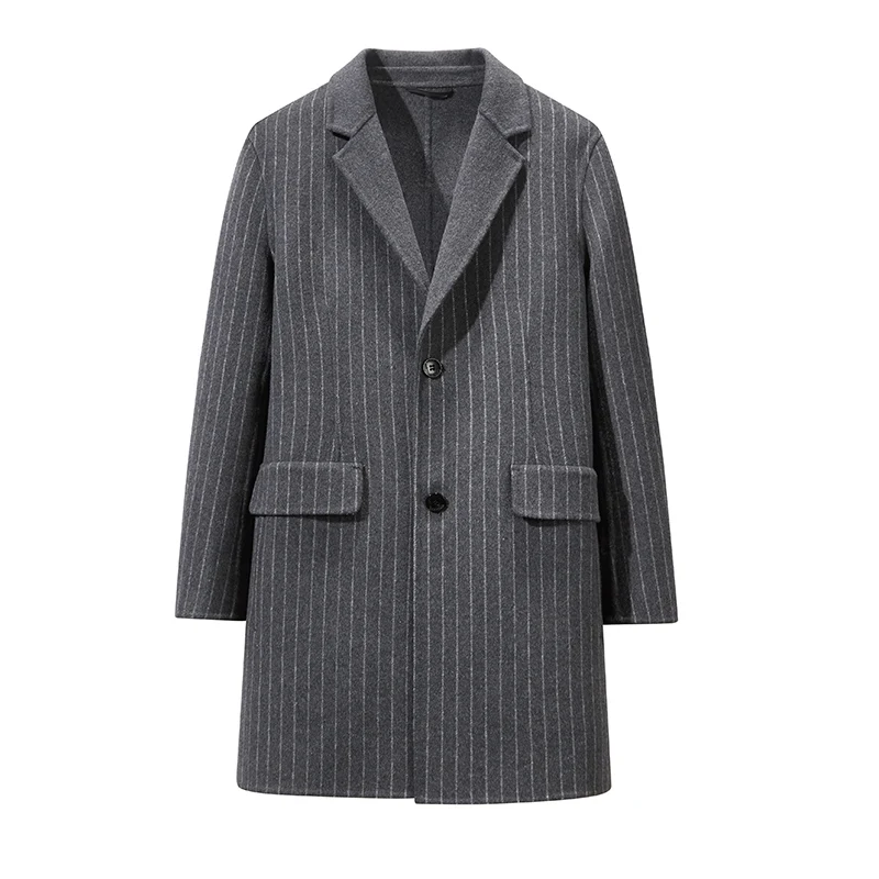 BNLD-9016-Grey Новинка, зимнее двустороннее шерстяное пальто в полоску, Мужская Высококачественная шерстяная верхняя одежда, повседневный свободный мужской длинный Тренч с отворотом, Windbreake - Цвет: BNLD-9016-Grey