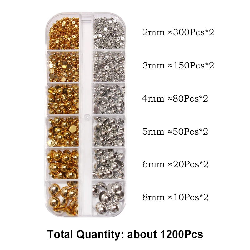 Mixed Size Half Face Pearl Nail Art Rhinestone 12 grid set 6 grid set for Clothing Shoes Hats Nail Decoration