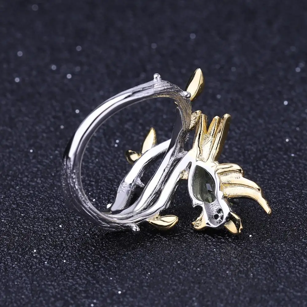 GEM'S балетные 925 пробы серебряные ювелирные изделия 0.78Ct натуральный зеленый перидот драгоценный камень кольцо птица на ветке кольца для женщин подарок