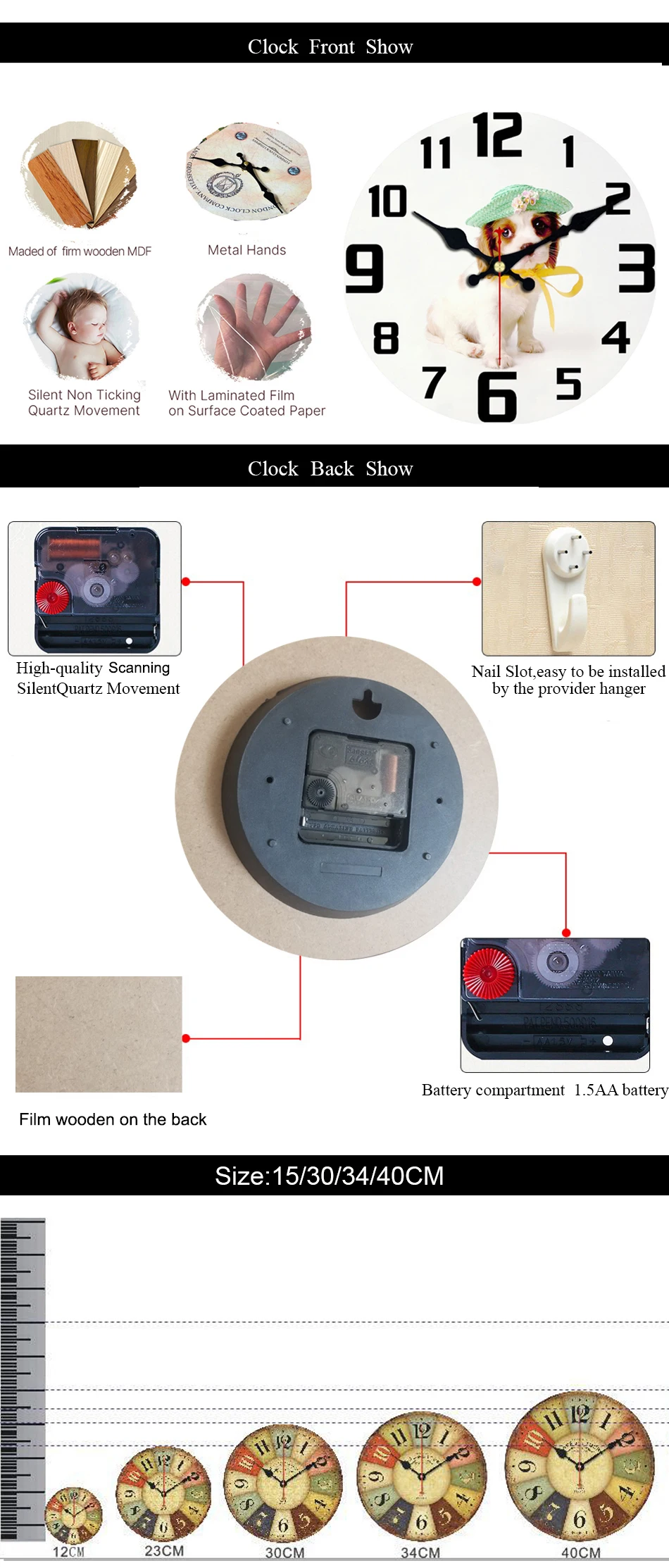 Kitchen Clocks Shabby Retro Non-Ticking Silent Quiet Wall Clocks Shop Cafee Bar Wall Watch Cappuccino Cafee Antique Wall Watch