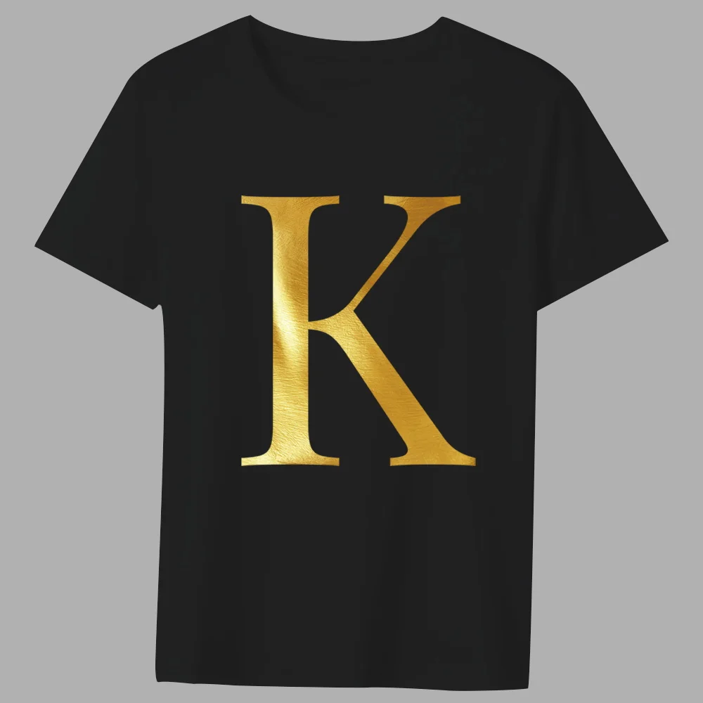 Modna koszulka czarna męska 26 angielskie litery złoty wzór z nadrukiem seria Casual okrągły dekolt podmiejski wygodny Top T-shirt