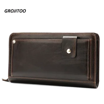 

GROJITOO 2020 Cluth Male Genuine Leather Wallets with card and coin Pocket Men long Cluth leather wallet clamp formoney