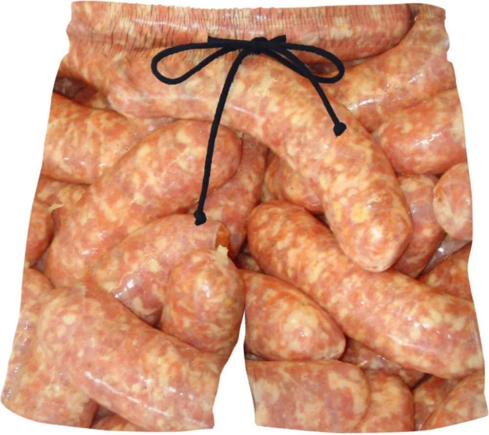 Fashionable Beef Sausage Food 3D Printed Men's Shorts Unisex Streetwear Stretch Waist Shorts Summer Beach Casual Harajuku Shorts fashionable beef sausage food 3d printed men s shorts unisex streetwear stretch waist shorts summer beach casual harajuku shorts