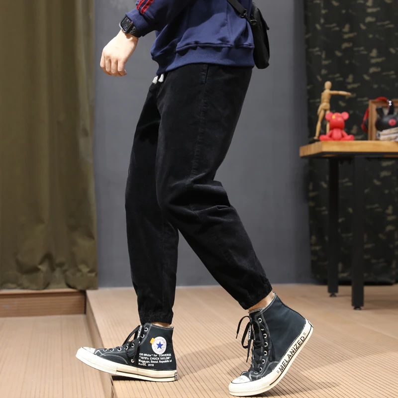 Popular Autumn Fashion Men Jeans Loose Fit Casual Corduroy Cargo Pants Elastic Harem Trousers Blue Coffee Color Hip Hop Jeans Men Jogger