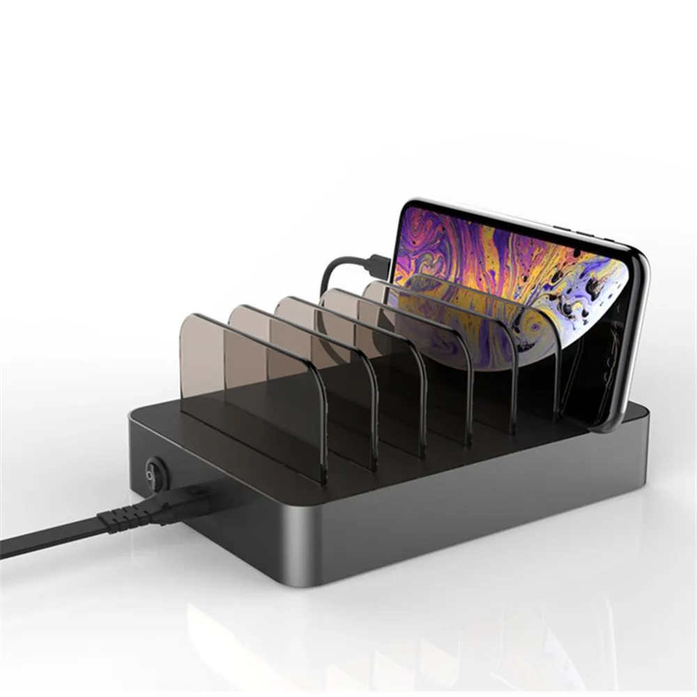 

PD Fast Charge 6 Ports Charger Desktop Phone Holder Smart 6USB Charging Station for iPhone Samsung Huawei Mobile Phone Tablet