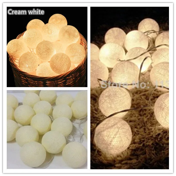 Thai style sweet Pastel cotton ball string lights Bedroom Fairy Nursery Night Light garland holiday LED battery powered wedding - Emitting Color: cream white
