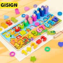 Jouets de maths Montessori en bois pour tout petits, Puzzle éducatif, jouets de pêche pour enfants, jeux assortis de formes de chiffres