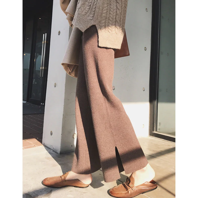 

Autumn and Winter Female 2019 New Slim Knitted broad-legged pants straight barrel high waist sagging feeling loose waist