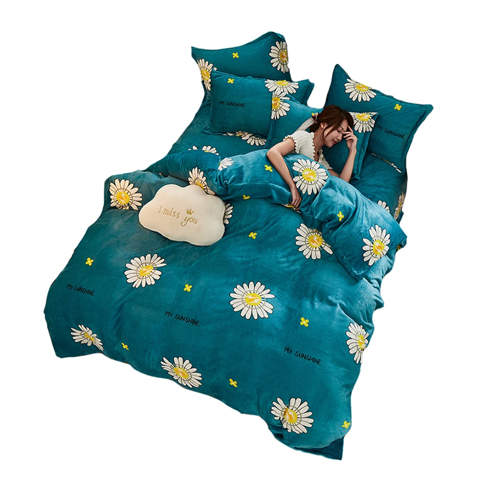 

Nordic Home Bedding Set,Quilt Case Duvet Cover Set,Pillowcase and Flat Sheet,Microfiber Polyester Flannel,Fast Warm and Soft