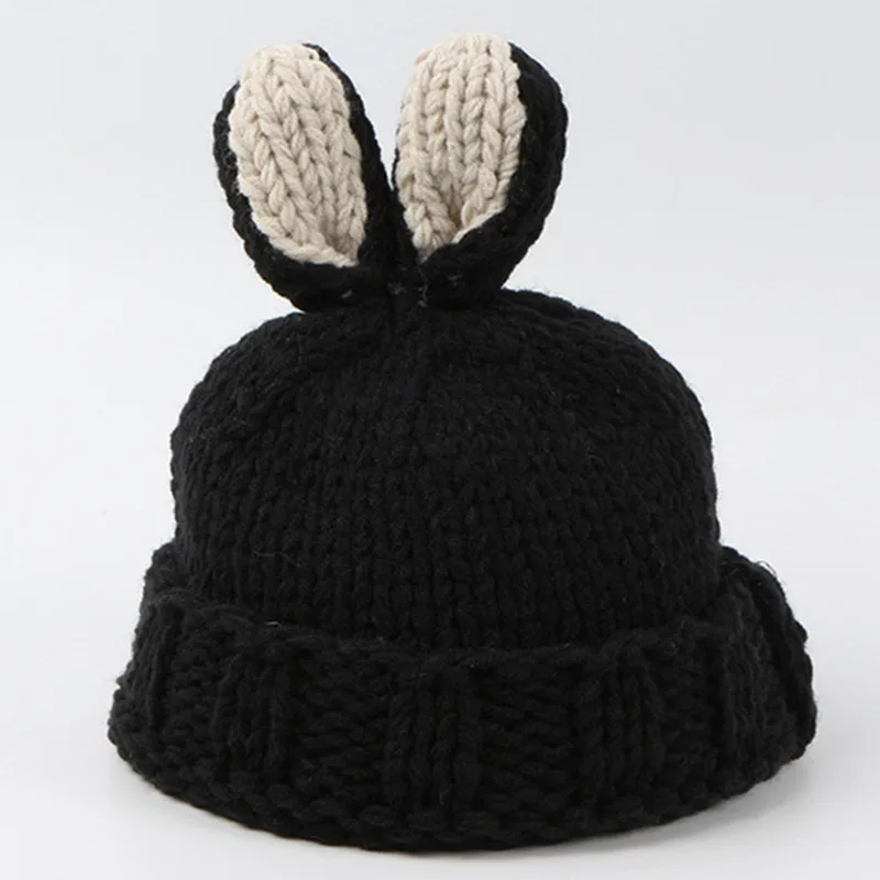 Стиль, утолщенная вязанная шапка с заячьими ушками, зимняя теплая шапка Skullies, шапка бини для детей, для мальчиков и девочек 96