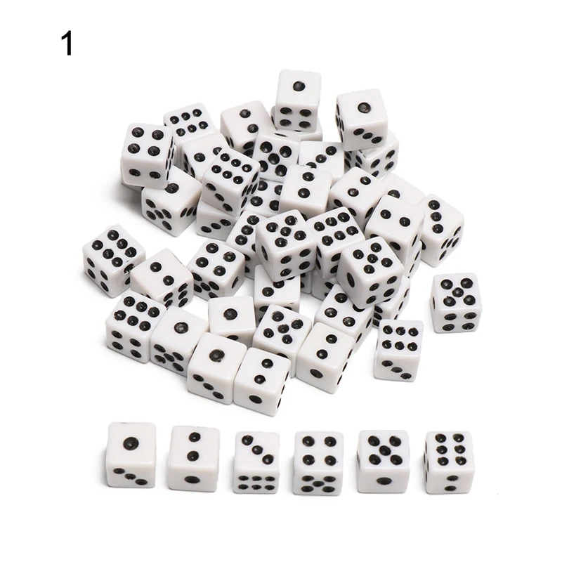 50PCS Acrylic White/Black/Red Standard Six Sided Decider Gaming Drinking Dices Birthday Parties Board Game Entertainment Tools