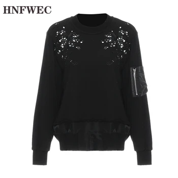 

Loose Fit Embroidery Nailed Big Size Sweatshirt New Round Neck Long Sleeve Women Big Size Fashion Tide Spring 2020 Y890