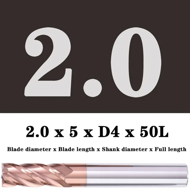 Milling Cutter Alloy Coating Tungsten Steel Tool Maching Hrc55 Endmill Milling Cutter Kit Milling Machine Tools cnc Router Bits 2x5XD4X50L