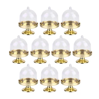 

10 Sets Creative Cake Display Goblet Holder Portable Plastic Cakes Cup Dessert Mini Stand with Transparent Dome and Golden Botto