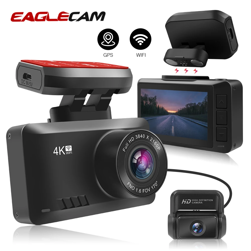 2020 новый WiFi GPS Ultra HD Real 4K 3840*2160P Автомобильный видеорегистратор с двумя объективами