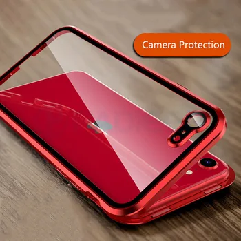 

Magnetic Case for iPhone SE 2 SE2 Case Front+back Tempered Glass Cover with Camera Protection Case for iPhone se 2020 Case